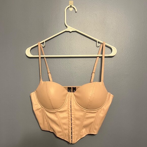 Windsor Tops - Windsor Women’s Bold Moment Light Pink Faux Leather Corset W Front Closure SZ M